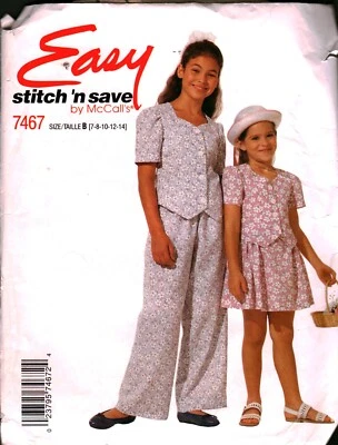 7467 Vintage McCalls SEWING Pattern Girls Top Pants Skirt Stitch n Save Easy OOP - Image 1 of 2