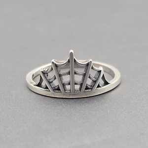 Sterling Silver 925 Spider Web Crown Design Band Ring Size 7 Cutout Gothic - Picture 1 of 8