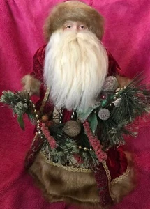 Old World 16” Porcelain Face & Hands Santa Beaded Garland Christmas Tree Topper - Picture 1 of 7