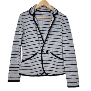 Nordstrom Halogen Gray Black M Striped Merino Wool Cardigan Jacket Blazer - Picture 1 of 13