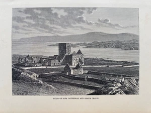 1885 Stampa antica; Rovine della Cattedrale di Iona e Cappella di Orani Ebridi dopo Taylor - Foto 1 di 2