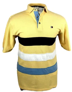 Polo vintage Tommy Hilfiger logotipo de caja multicolor rayas cosidas para hombre XL - Imagen 1 de 5