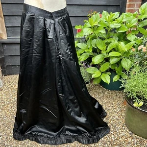 Antique Victorian Edwardian Long Black Satin Skirt Glass Bead & Pleated Hem Trim - Picture 1 of 22