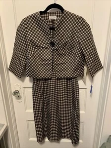 VINTAGE MID CENTURY MULTICOLOR PLAID DRESS & JACKET SECRETARY GEEK FIT 40's 50’s - Picture 1 of 12