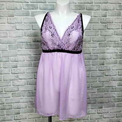 CACIQUE 18/20 Lilac Black Lace Seriously Sexy Babydoll Nightie Chemise - Image 1 of 4