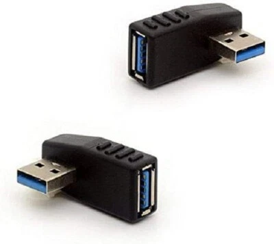 USB 3.0 Right + Left Angle Connector Type-A Male to Female 90 Degree Adapter - Image 1 of 2