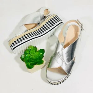ZARA SANDALI ARGENTO INCROCIATI PLATEAU ZEPPA MISURA UK 4 EU 37 USA 6,5 - Foto 1 di 10
