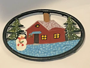 TRIVET Navidad muñeco de nieve trivet metal ovalado vintage - Imagen 1 de 5