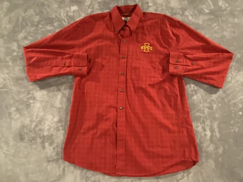 Iowa State Shirt Mens Large Red Check Button Cotton Cyclones NCAA College Sports Cover