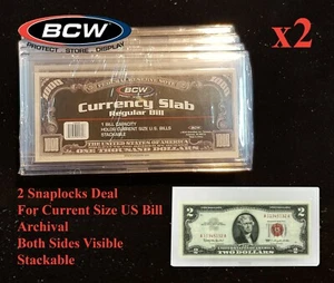 X2 BCW Currency Banknote Snaplock Bill Slabs For Regular Modern Notes Clear Lot - Picture 1 of 10