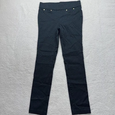 Pantalones Rafaella para mujer 10 azules geométricos jacquard elásticos tirar en el tobillo ajustado Foto 1 de 4