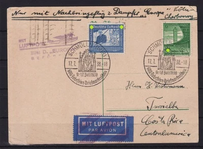 AP167) Flugpostbeleg Deutsches Reich 1938 "Mit Luftpost zum Dampfer Europa" - Bild 1 von 2