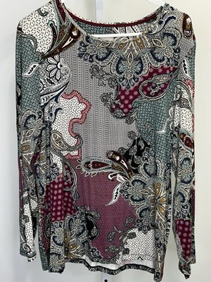 Top de cachemira de manga larga colorido para mujer Chico’s, talla 2.  1R Foto 1 de 4