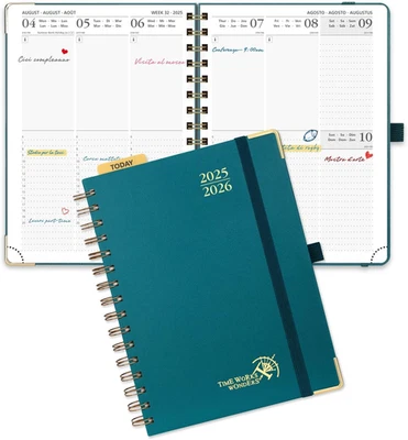 Agenda Settimanale 2025 2026 Spirale 21,5 X 16 Cm, Weekly Planner 17 Mesi Da Ago - Immagine 1 di 4