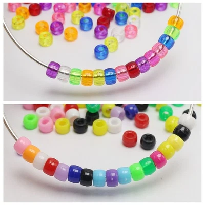 500/1000pcs Tiny Acrylic Pony Beads - 6x4mm Mixed Color Barrel Beads for Kids - Image 1 of 4