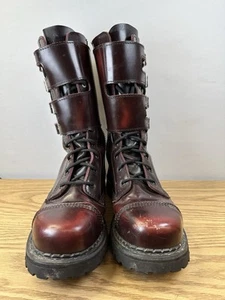 Demonia Attack Combat Boot Distressed Dark Red Leather Boots MENS 12 NEED REPAIR - Picture 1 of 12