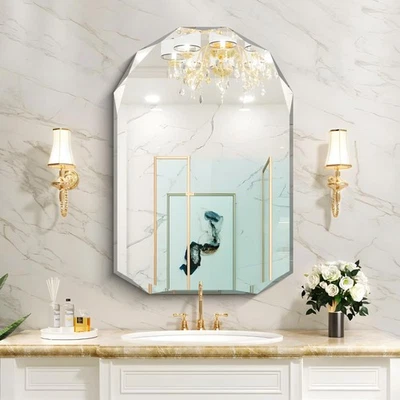 26"x38" Frameless Mirror, Arched Shape with Diamond-Shaped Beveled Edge,Unfra... - Image 1 of 4