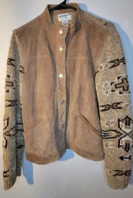 Pendleton Leather Lambswool Sweater Southwest Aztec Womens M (REPAIR PROJECT) - Image 1 of 4