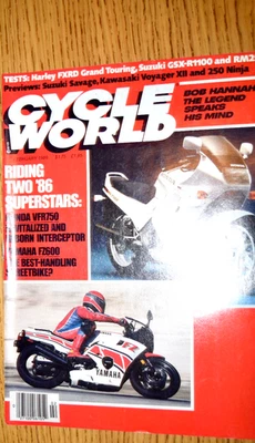 Cycle World Magazine February 1986 Honda VFR750 Yamaha FZ600 RM250 Ninja GSX-R11 - Image 1 of 3