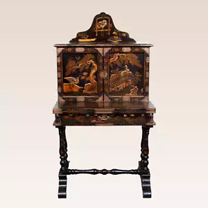 Antique Chinese Writing Desk Chinoiserie Lacquer Bureau 19th Century - Picture 1 of 16