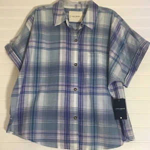 Lucky Brand Relaxed Plaid Workwear Shirt Womens Cotton Boxy Oversized Small - Picture 1 of 9