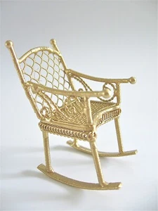 dollhouse doll house miniature GOLD WIRE WICKER ROCKING CHAIR 1:12 - Picture 1 of 4