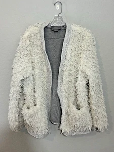 Anthropologie Vanessa Virginia French Alps White Fringe Shaggy Cardigan M/L - Picture 1 of 3