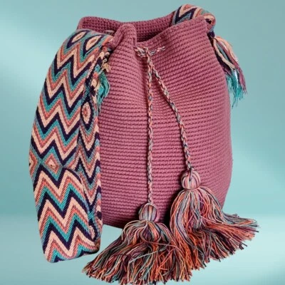 Auténtico Bolso Colombiano 100% Wayuu Mochila Tamaño Grande Unicolor + Regalo  Foto 1 de 4