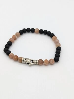 Pulsera de cuentas de ónix negro y piedra solar para hombre joyería hecha a mano de plata esterlina Foto 1 de 4