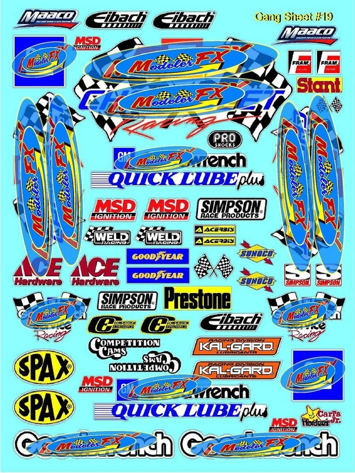 CLEAR VINYL Sticker Sheet 19 Sponsor Decal 1/24-1/16 Scale DIE-CUT- Racing - Image 1 of 4