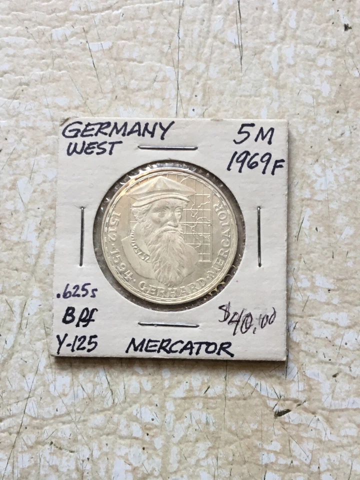 Commemorative 5 Mark German 1969 Mercator Silver Proof  1/4 Pound World Coin Lot - Image 1 of 4