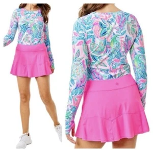 Lilly Pulitzer Luxletic Skort Donna M Corrine Rosa UPF 50 Tempo Libero Tennis - Foto 1 di 13
