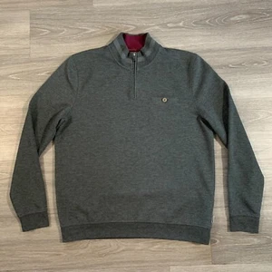 Ted Baker Pullover Mens Size 5 Charcoal Gray 1/4 Zip Mock Neck Polyester Blend - Picture 1 of 10