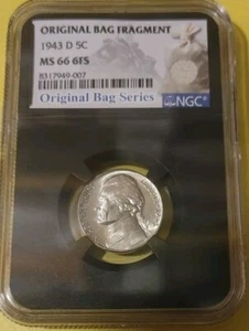 1943D Nickel MS 66 6FS Original Bag Fragment - Picture 1 of 2