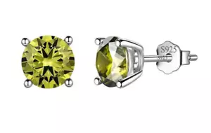 Simulated Peridot 14K White Gold Plated 1 Ct Round Cut Women Fancy Stud Earring - Picture 1 of 3