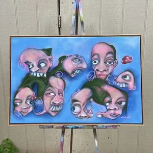 Original Art Outsider Urban Surreal Painting Framed Large Portrait Lowbrow - Picture 1 of 14