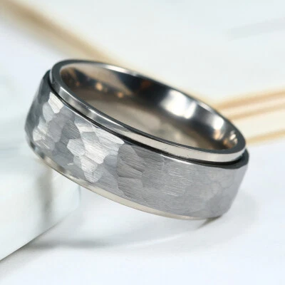 Anti-anxiety Spinner Fidget Ring Men Rings Band Hammered Titanium Tungsten Ring - Image 1 of 4
