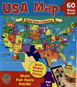 Master Pieces USA Map Jigsaw Puzzle 60 Piece Complete Age 6+ - Picture 1 of 7