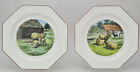 Pair of Antique Hand Painted Mintons Octagonal Sheep Cabinet Plates 1880