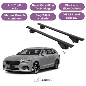 ERKUL Roof Rack Cross Bars for Volvo V90 2017-2022 with Flush Rails - Black - Photo 1 sur 7