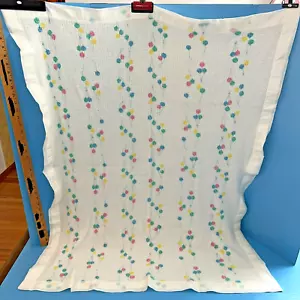 Vintage Baby Morgan Cozy Balloon Waffle Weave Knit Nylon Satin Edge Trim Blanket - Picture 1 of 7