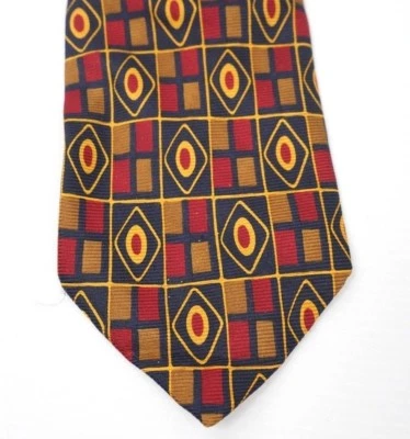 Corbata Coach para hombre geométrica azul marino rojo marrón 100 % seda   Foto 1 de 4