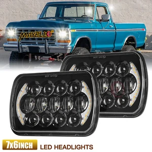 Pair For 1976-86 Ford F150 F-150 Pickup Black 7x6 5x7" LED Headlights Hi/Lo DRL - Picture 1 of 8