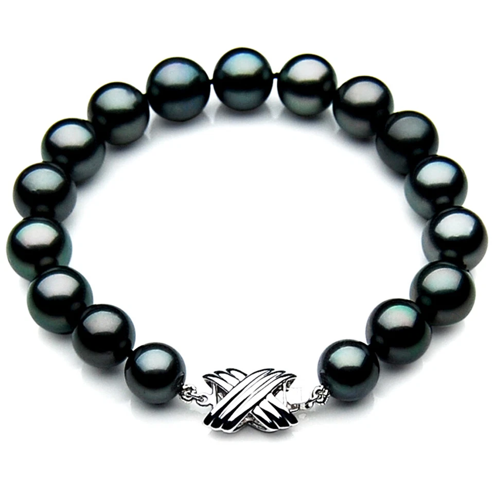 Pulseras de perlas negras de Tahití Pacific Pearls® 9 mm-11 mm pulsera de perlas para mujer Foto 1 de 4