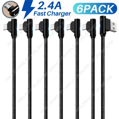3/6/10FT Charging Cord Elbow 90 Degree Micro USB Cable For Samsung Android 6Pack - Image 1 of 4