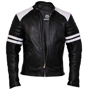 Brad Pitt Black and White Fight Club Cowhide Leather Jacket