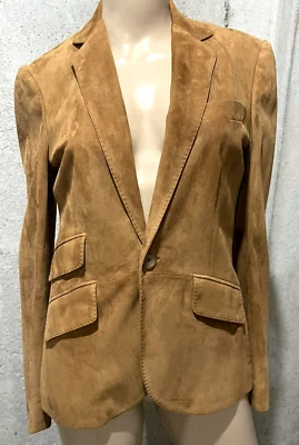 Chaqueta Blazer Ralph Lauren Colección Púrpura Etiqueta Cabra Gamuza Cuero Marrón EE. UU. 4 Foto 1 de 4