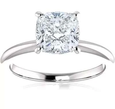 2Ct Cushion Lab Grown Diamond H/VS1 Solitaire Wedding Ring 14K White Gold 7 8 6 - Image 1 of 4