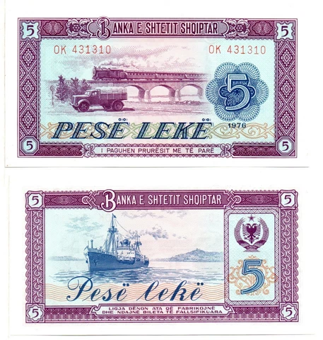 ALBANIA 5 Leke (1976) Pick 42, Uncirculated Cover