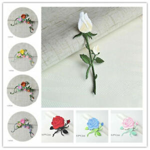 Embroidery Rose Flower Applique Badge Floral Collar Iron Sew On Patch Dress DIY